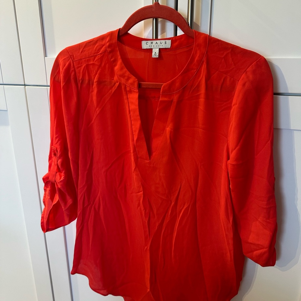 Chaus New York Orange long sleeve blouse, used. Size S